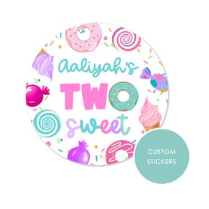 PERSONALISED STICKERS Multiple sizes Two Sweet Candy Personalised Sweet Cone Gift label