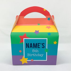 Bright rainbow unisex Personalised Children’s Party Box Gift Bag Favour