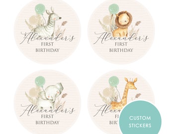 PERSONALISED STICKERS Multiple sizes Boho Jungle Safari Animals Sweet Cone Gift label Trick or Treat