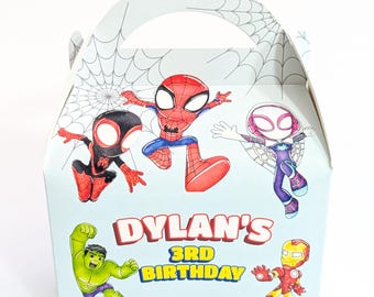 Cajas personalizadas para regalos de fiesta de superhéroes araña