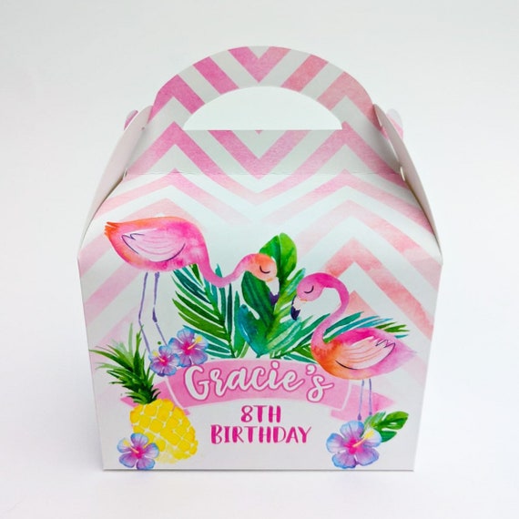 Tropical Flamingo Watercolour Personalised Children Party Boxes Gift Favour 