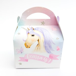 MAGICAL UNICORNS Watercolor Personalised Children’s Party Box Gift Bag Favour