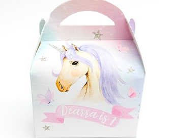 MAGICAL UNICORNS Watercolor Personalised Children’s Party Box Gift Bag Favour