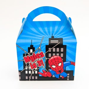 Spider-Man spiderman spider man superhero cute boys Personalised Childrens Party Box Gift Bag Favour image 1