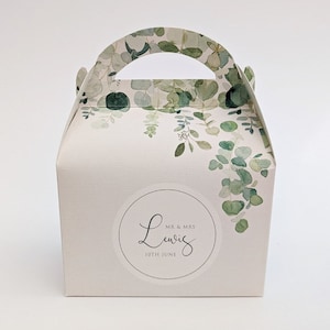 Gepersonaliseerde gebladerte eucalyptus bedankdoosjes vrijgezellenfeest bruids douche geschenkdoos