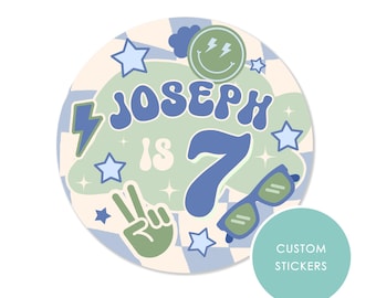Spersonalizowane naklejki na urodziny łyżwiarza – dwie fajne etykiety w kształcie słodkich rożków – dostępne w wielu rozmiarach