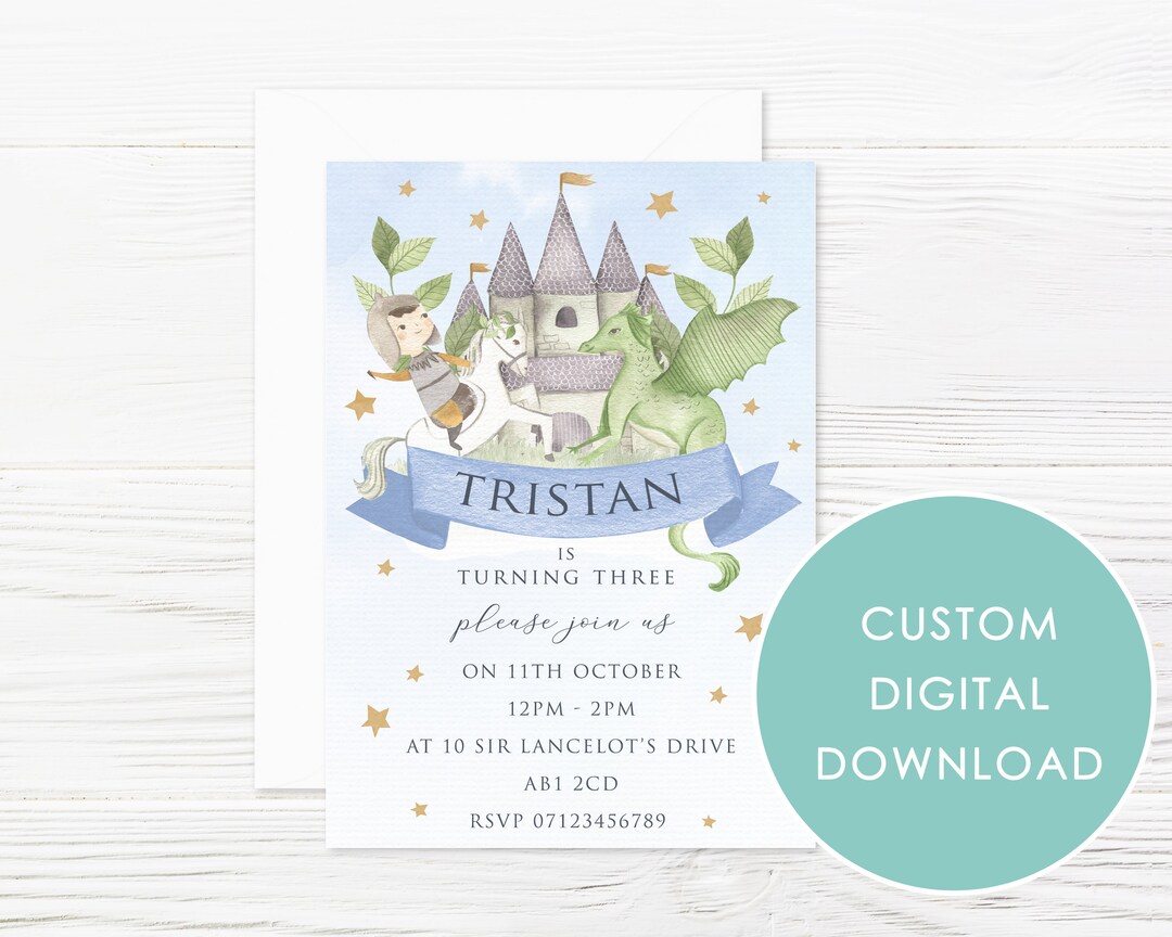 The Riddler Invitation DIGITAL DOWNLOAD Personalised Knights and Dragons Fairytale Invitation ...
