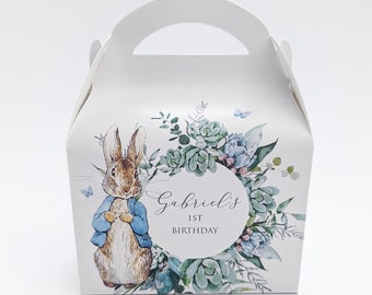 Peter Rabbit bloemen gepersonaliseerde kinderfeestdoos cadeauzakje gunst