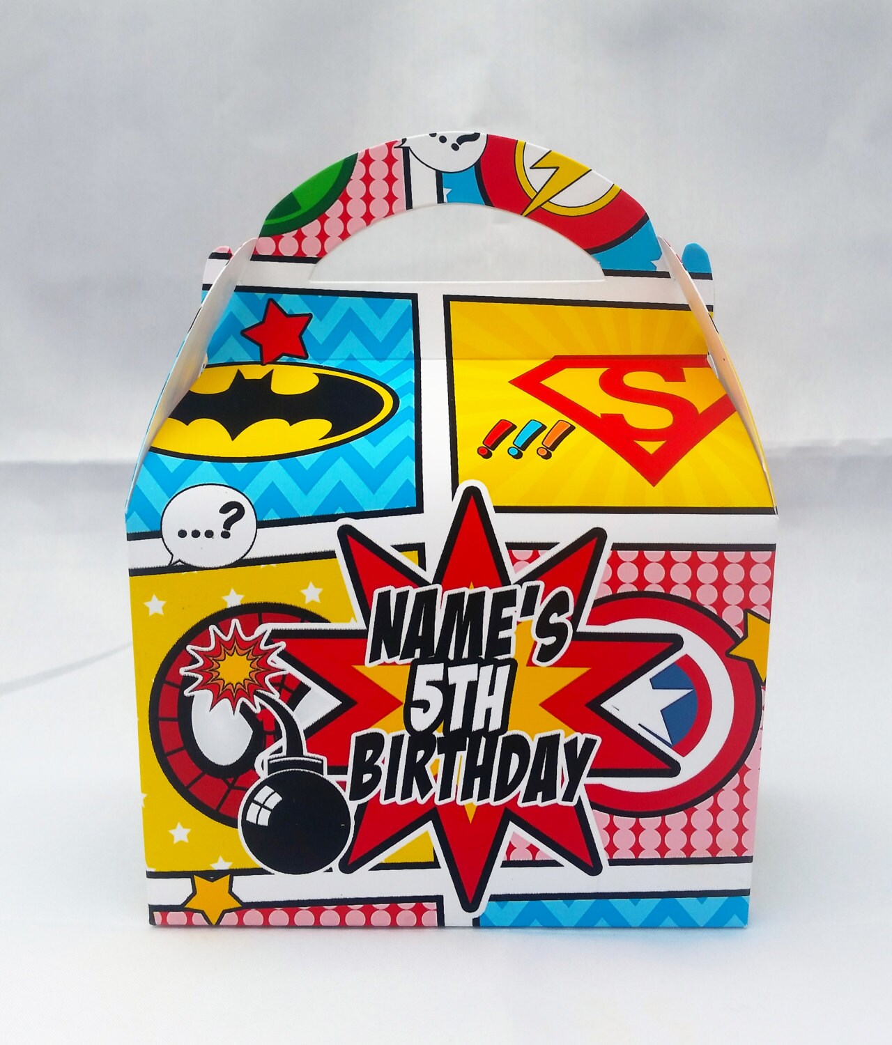 Comic Book Superhero Personalised Children’s Party Box Gift Bag Favour