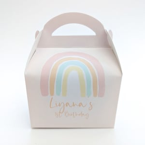 Pastellregenbogen hübsche personalisierte Kinderparty Box Geschenktüte Favor