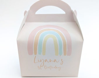 Pastel Rainbow Pretty Personalised Children’s Party Box Gift Bag Favour