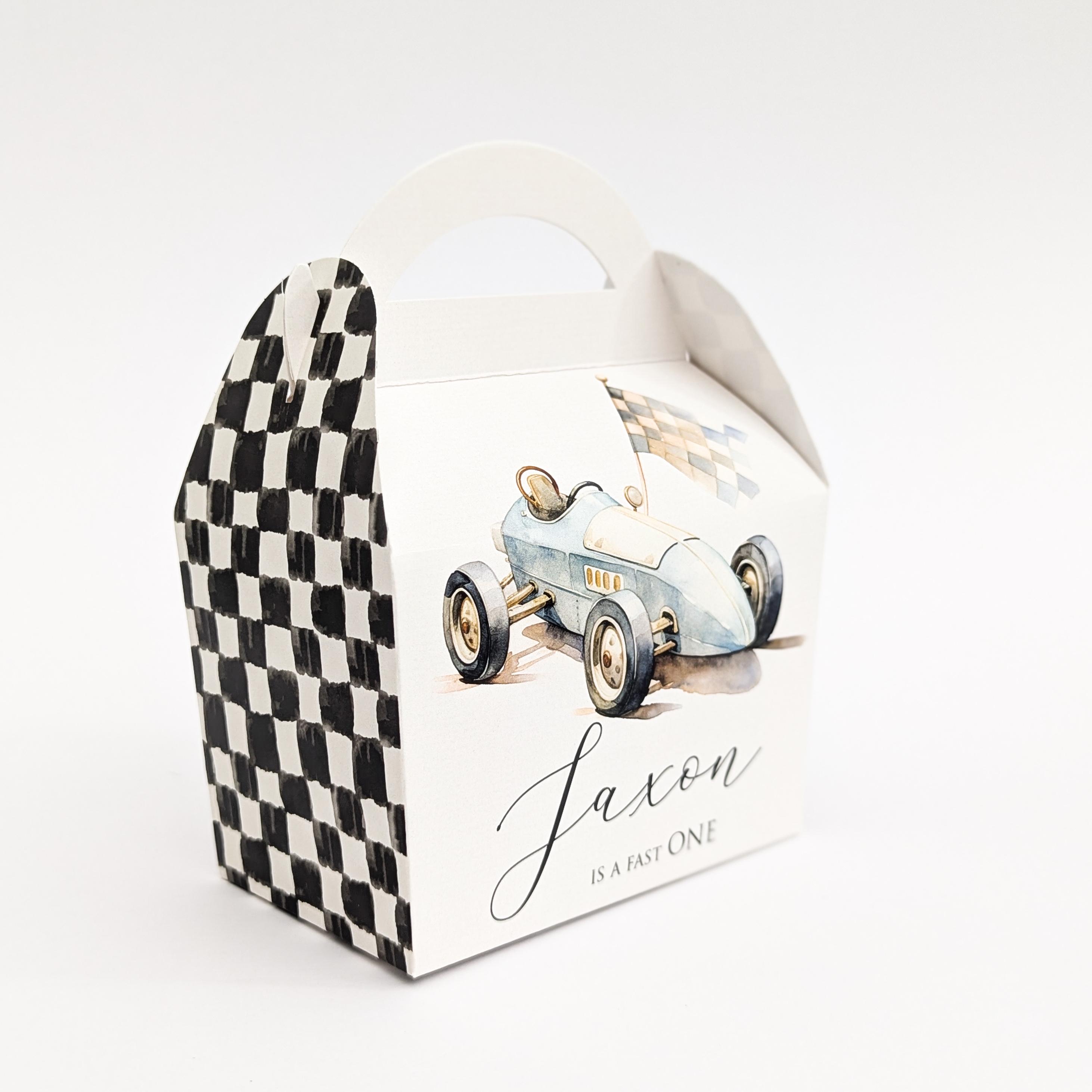 Retro Race Cars Racing Driver Personalised Children’s Party Boxes Gift ...