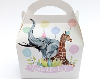 Watercolour jungle party animals Personalised Children’s Party Box Gift Bag Favour