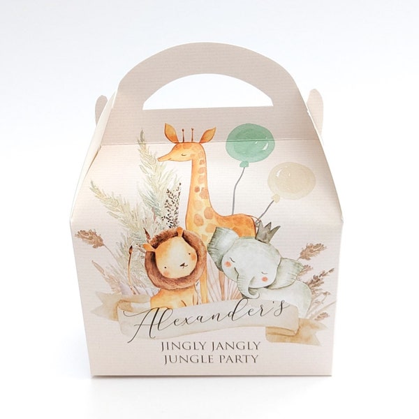 Watercolour boho jungle animals Personalised Children’s Party Box Gift Bag Favour