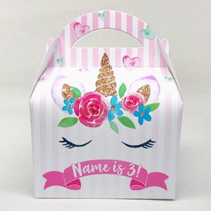 Watercolour Floral Unicorn  Eyes Personalised Children’s Party Box Gift Bag Favour