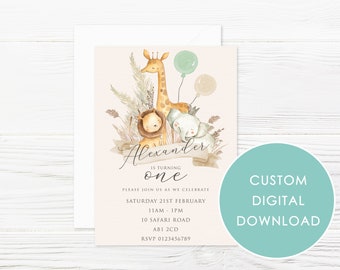 DIGITAL DOWNLOAD Personalised Boho Jungle Safari Invitation