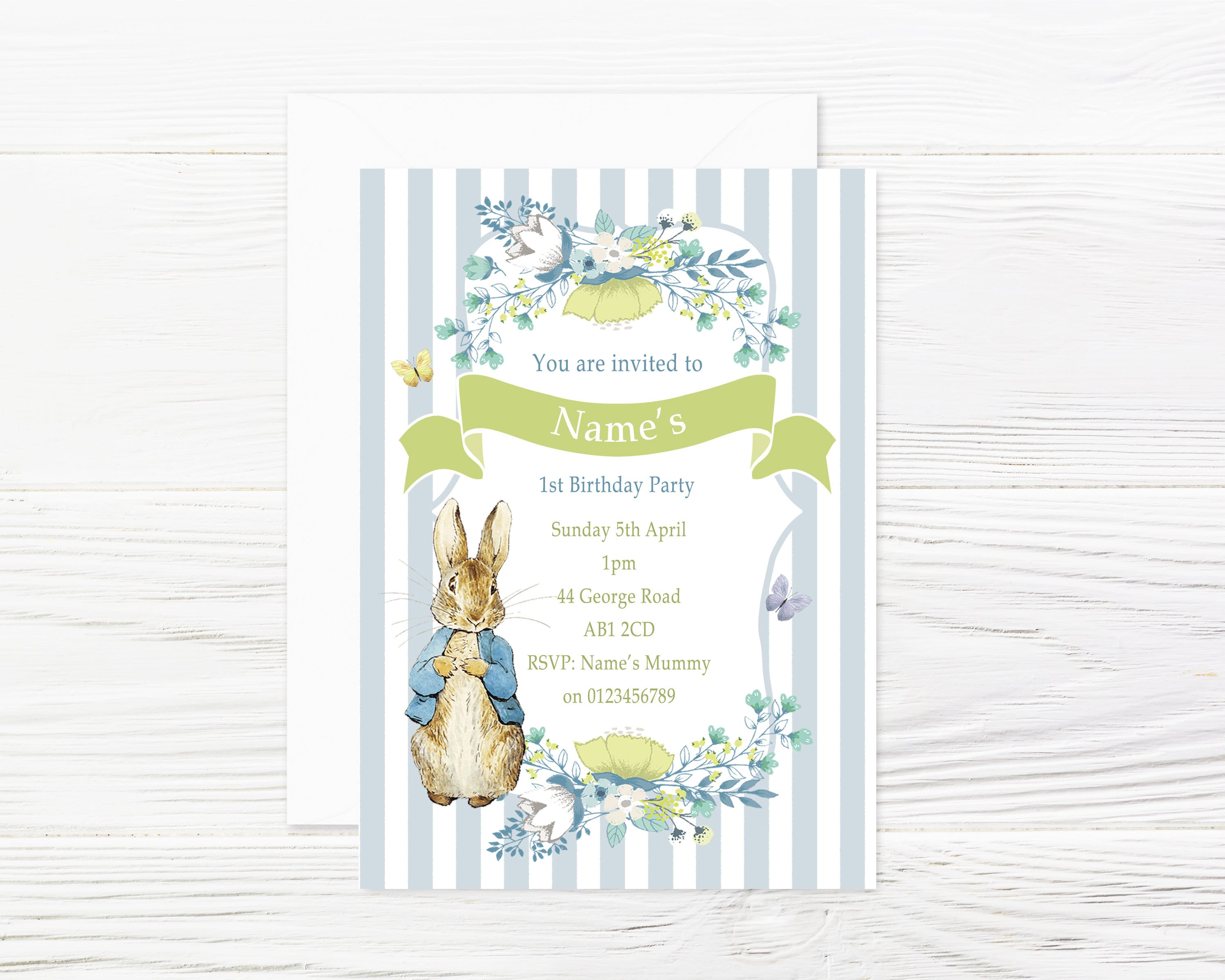 Personalised Peter Rabbit Traditional Party Invitations and Envelopes X ...