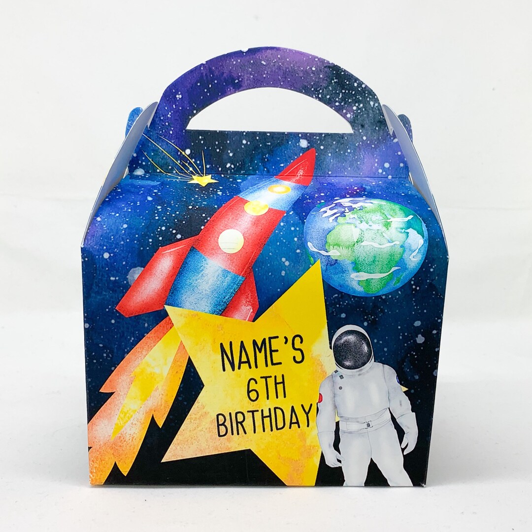 Space Astronauts Rockets Galaxy Personalised Childrens Party Box Gift ...