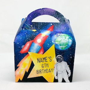 Space Astronauts rockets galaxy Personalised Children’s Party Box Gift Bag Favour