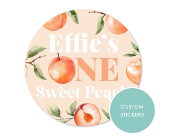 Spersonalizowane naklejki na przyjęcie urodzinowe „Sweet Peach” – etykiety na słodkie rożki – dostępne w wielu rozmiarach