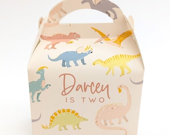 DINOSAURS Pastel Personalised Children’s Party Box Gift Bag Favour