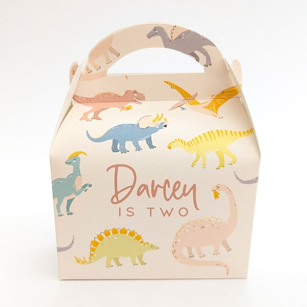 DINOSAURS Pastel Personalised Children’s Party Box Gift Bag Favour