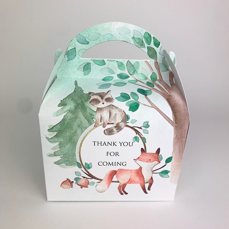 WOODLAND Forest animals Personalised Childrens Party Box Gift Bag Favour image 3