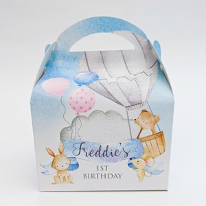 Schattige baby dieren beer luchtballon aquarel gepersonaliseerde kinderfeestje doos cadeauzakje gunst