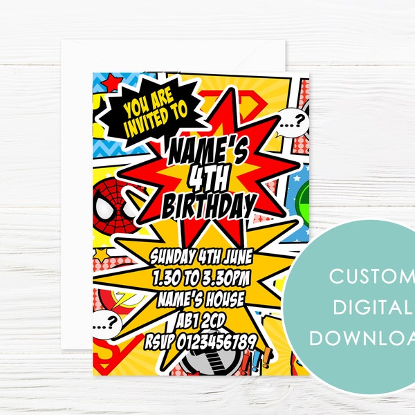 DIGITAL DOWNLOAD Personalised Comic Book Superhero Invitation