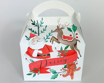 Personalised Classic Santa watercolour Christmas Treat Boxes Advent Party Box favours