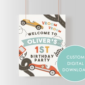 DIGITAL DOWNLOAD Welcome Sign Retro Racing Race Cars Birthday Party