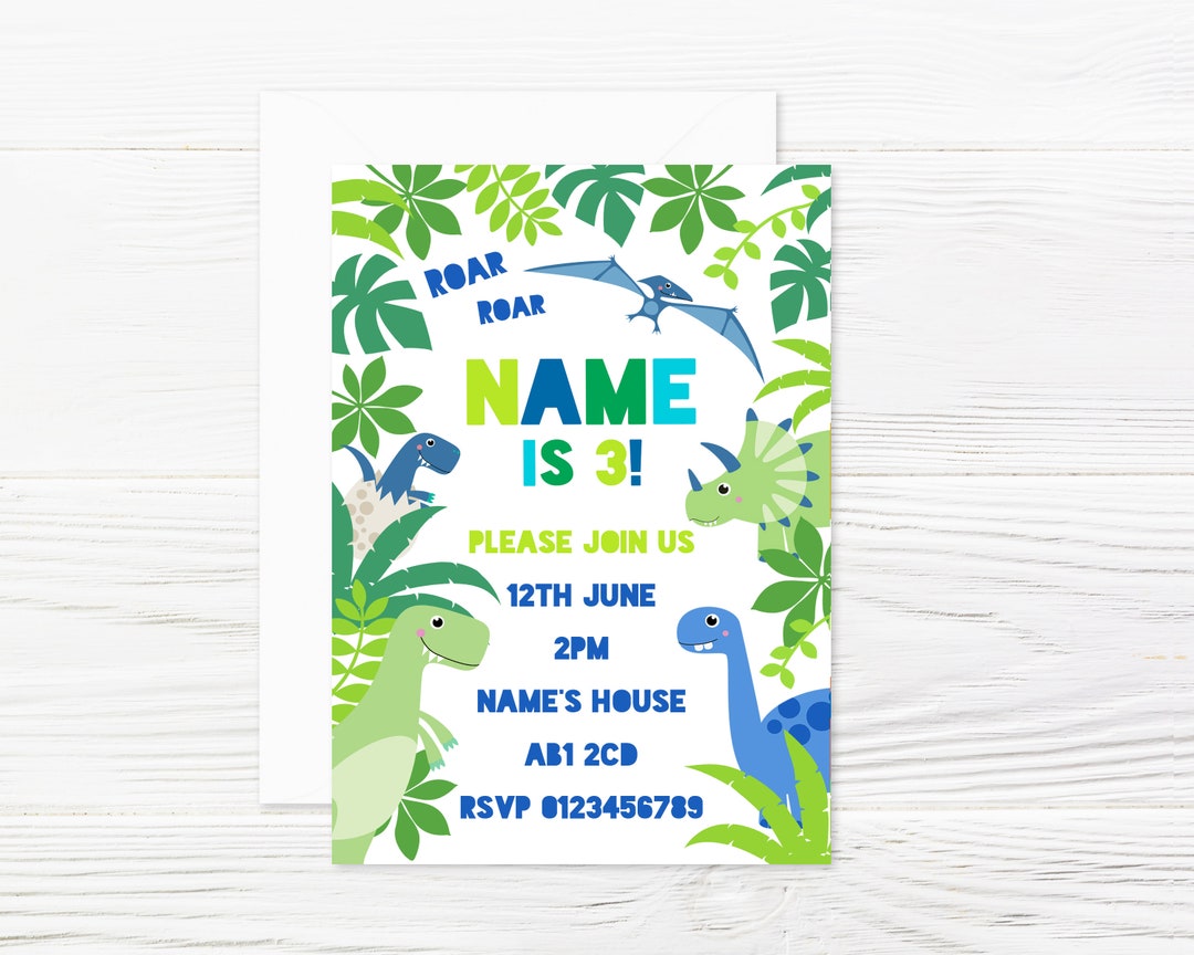Personalised Dinosaurs Party Invitations and Envelopes X 8 Etsy