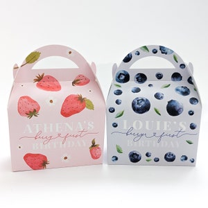 BERRY SWEET Erdbeere Blaubeere personalisierte Kinder Party Box Geschenktasche Favor