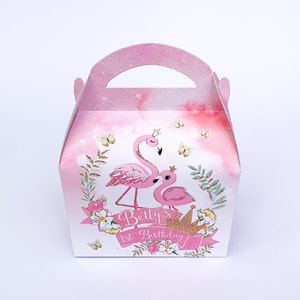 flamingo watercolour Personalised Children’s Party Box Gift Bag Favour