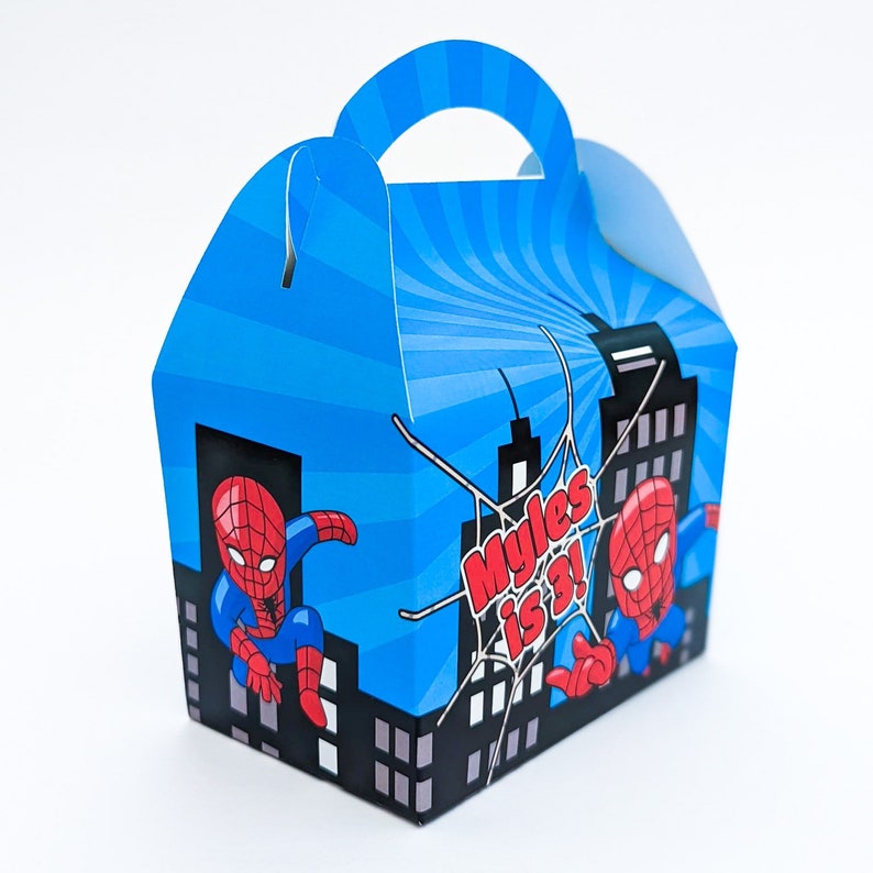 Spider-Man spiderman spider man superhero cute boys Personalised Childrens Party Box Gift Bag Favour image 2