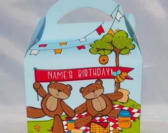 Favor de bolsa de regalo de caja de fiesta infantil personalizada de picnic de osos de peluche