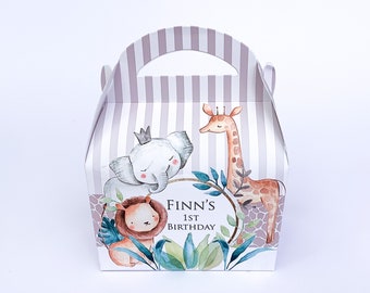 Boho safari jungle animals Personalised Children’s Party Box Gift Bag Favour