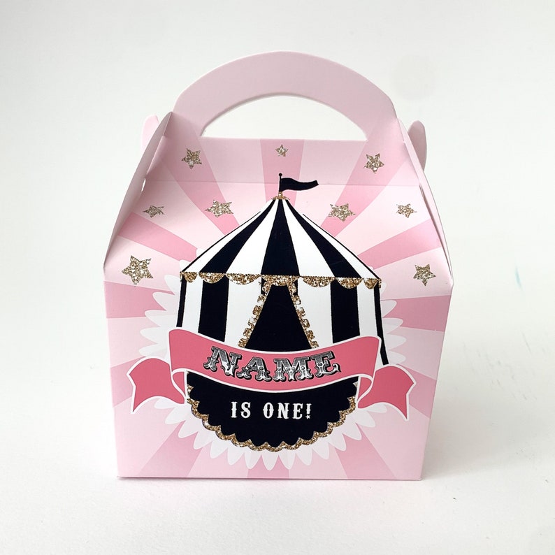 Circus carnival Personalised Childrens Birthday Party Box Favour Gift Treat Pink