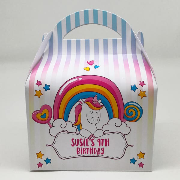 Unicorns and Rainbows Personalised Children Party Boxes Gift Favour