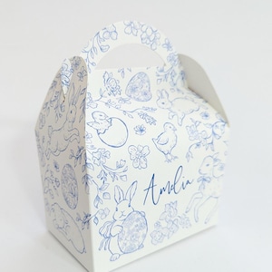 Scatole personalizzate per dolcetti pasquali in tela con coniglietto in blu, rosa o verde