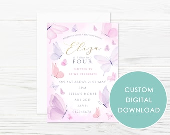 DIGITAL DOWNLOAD Personalised Watercolor Butterfly Invitation