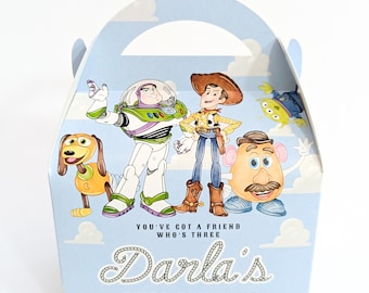 Personalised Toy Birthday Party Favour Boxes in Watercolour Style