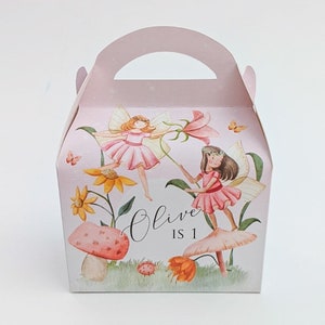 Fairy fairies fairytales flowers Fantasy Watercolour Personalised Children’s Party Box Gift Bag Favour