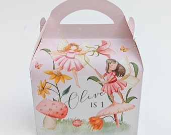 Fairy fairies fairytales flowers Fantasy Watercolour Personalised Children’s Party Box Gift Bag Favour