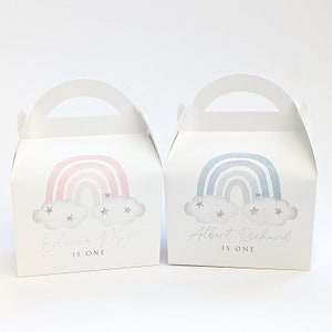 REGENBOGEN Minimale personalisierte Kinderparty Box Geschenk Tasche Favor