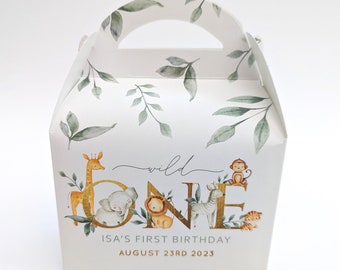 Watercolour boho jungle animals Personalised Children’s Party Box Gift Bag Favour