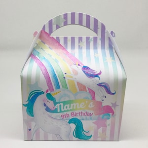 Watercolour Unicorns Pastel Rainbow Children’s Party Box Gift Bag Favour