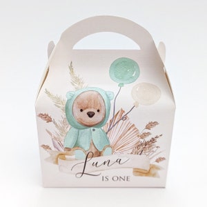 Bomboniera con orsetti e palloncini Boho neutri acquerello, confezione regalo personalizzata per feste per bambini