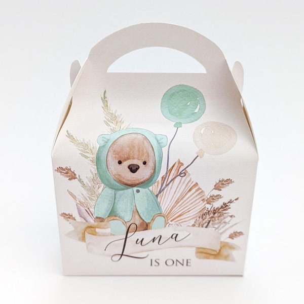 Aquarelle neutre bohème nounours et ballons Boîte cadeau pour enfants personnalisée Cadeau pour cadeau