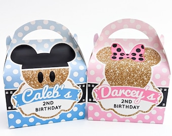 Personalisierte Mickey / Minnie Mouse Party Favor Box: Rosa, Blau, Gold